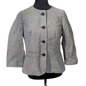 Talbots Petites 8P Striped Collarless Jacket Navy Blue Cropped Workwear